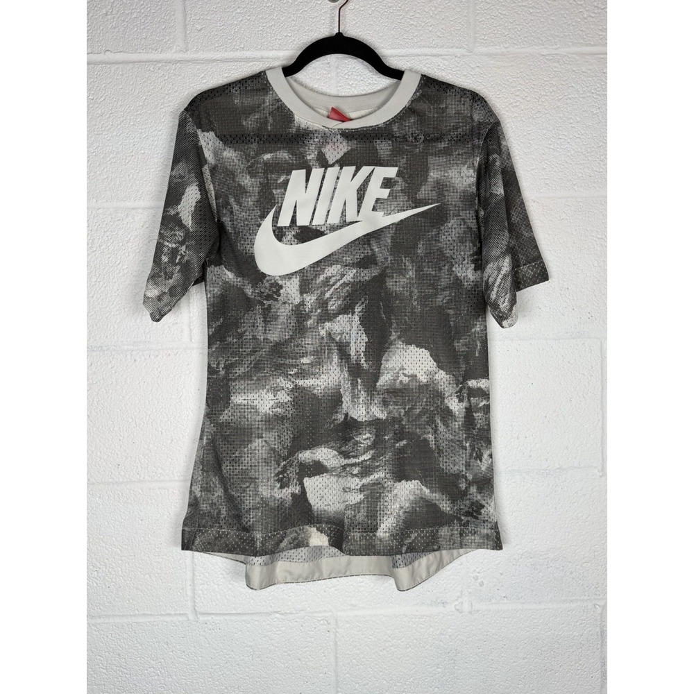 Nike Gray Camo Mesh Jersey Shirt S Athletic Streetwear Y2K Logo Top